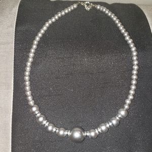 Faux Diamond and Grey Pearl Necklace